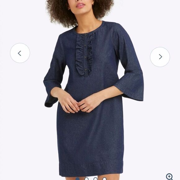 Draper James Chambray Ruffle Shirt Dress Size 8 - Picture 1 of 8